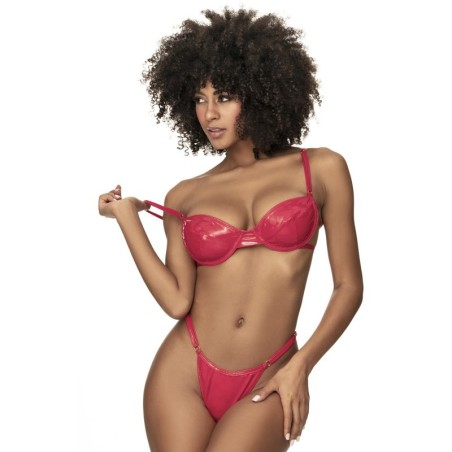 ensemble; 2 pièces; vinyl; lingerie; femme; sexy; rouge; mapalé