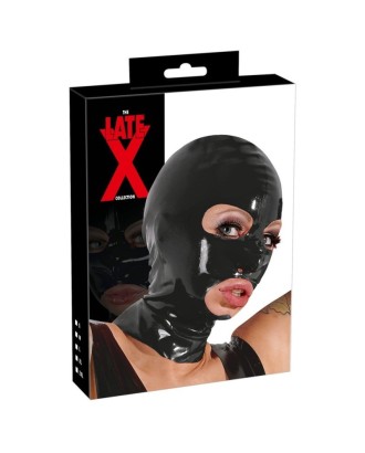 cagoule; masque; latex; yeux; bouche; ouverte; sm; bdsm; accessoires; mondia sexy; unisexe