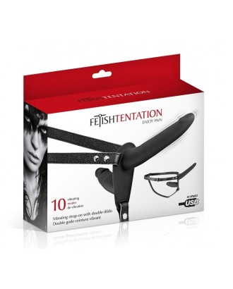 double - gode ceinture - vibrant - silicone - usb - harnais - fin - anal