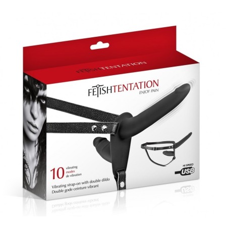 double - gode ceinture - vibrant - silicone - usb - harnais - fin - anal