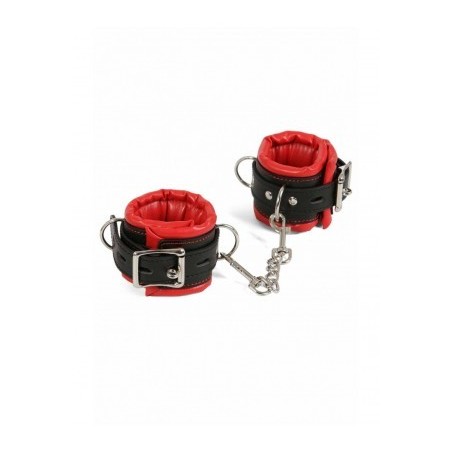 poignets - mains - bondage - sm - simili cuir - noir - rouge - matelassées