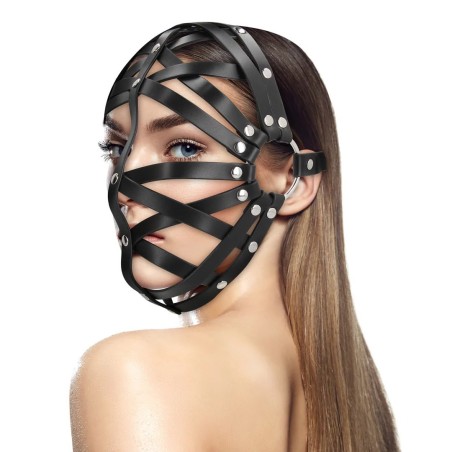 cagoule - yeux - bouche - sm - unisex - soumission - noire - bdsm - cage - masque