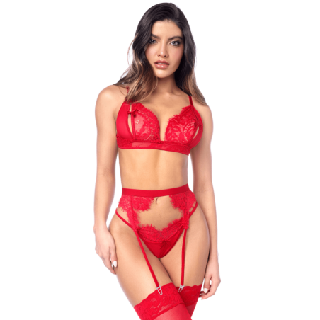ensemble - 3 pièces - sexy - dentelle - rouge - sexy