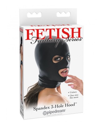 cagoule; noire; spandex; fetish tentation; ouverture; bouche; yeux; élastique; hommes; femmes