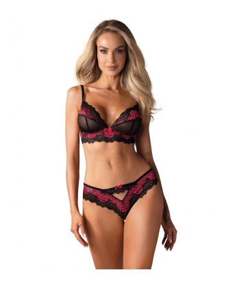 ensemble; 2 pièces; vinyl; lingerie; femme; sexy; noir; obsessive